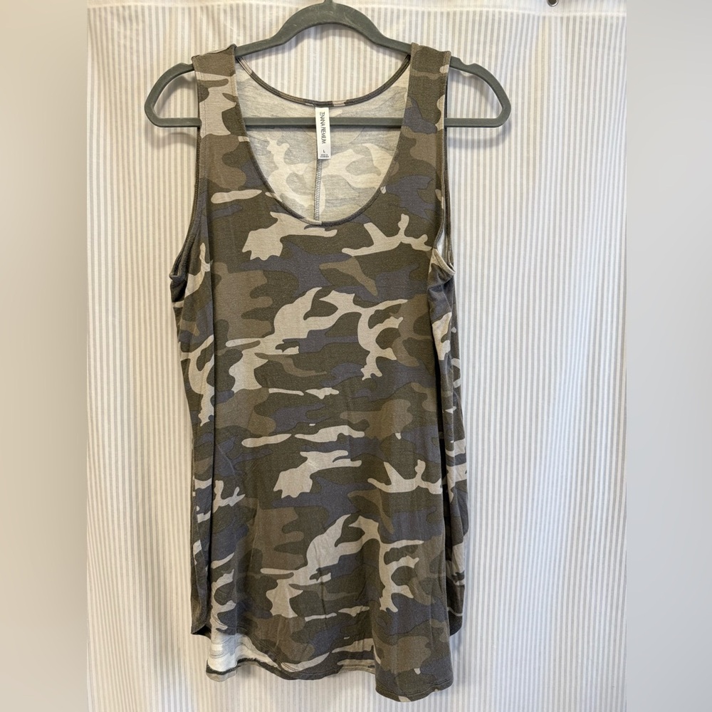 Zenana Premium Olive & Beige Camo Scoop Neck Tank